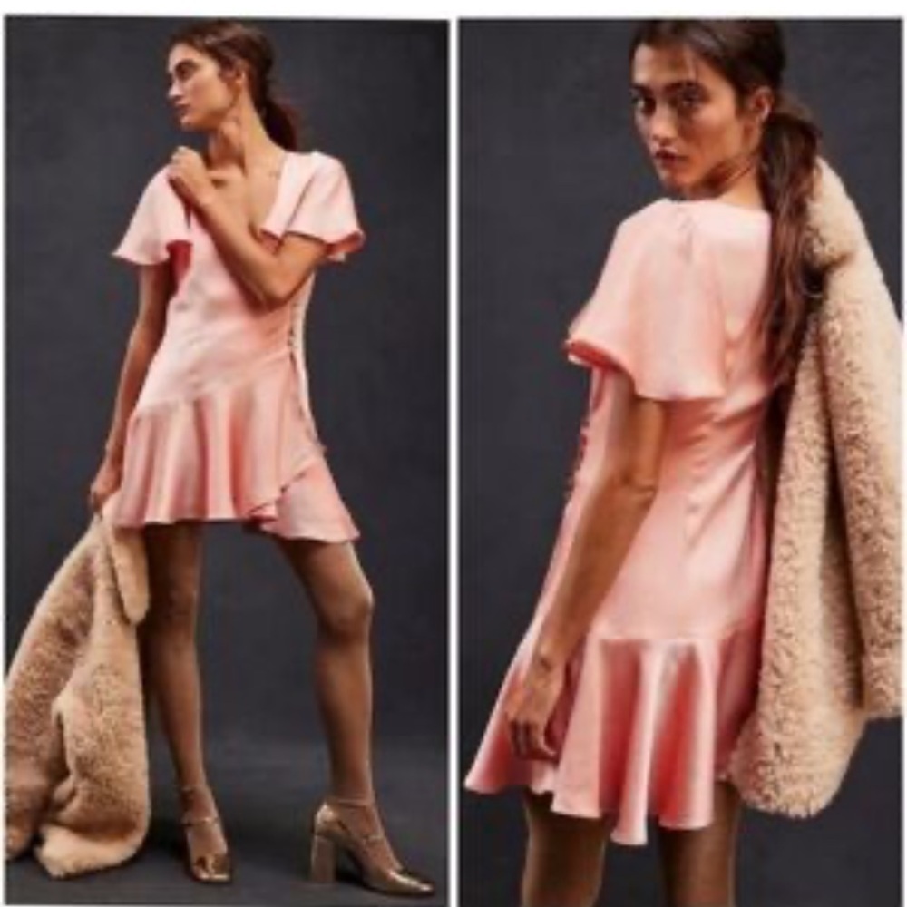 Free People Kissed Peach Silk Like Wrap Dress- New With Tags- Size Medium